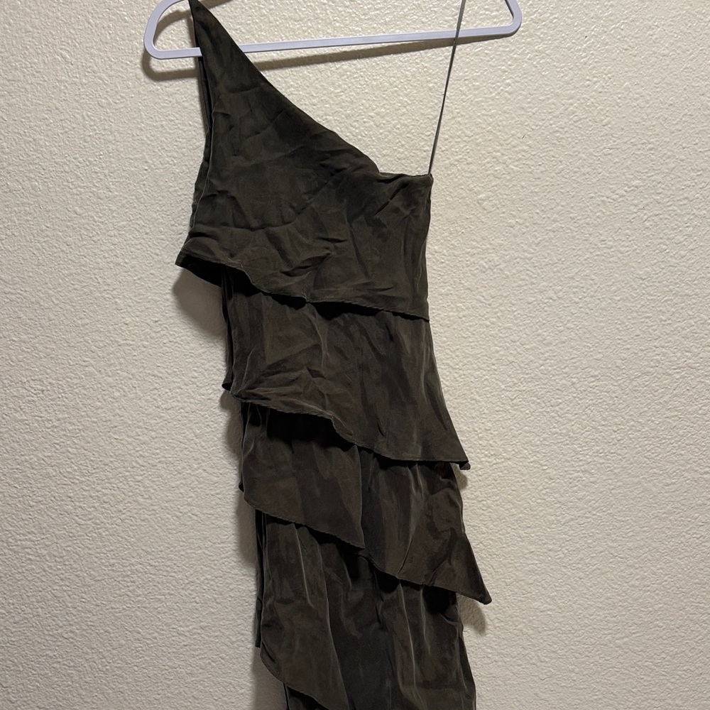 Posse Steel Olive One-Shoulder Ruffle Dress - Picture 9 of 11